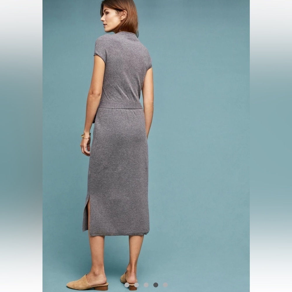 Anthropologie Matinee Midi Wool Belted Sweater Dress Gray - Picture 4 of 16